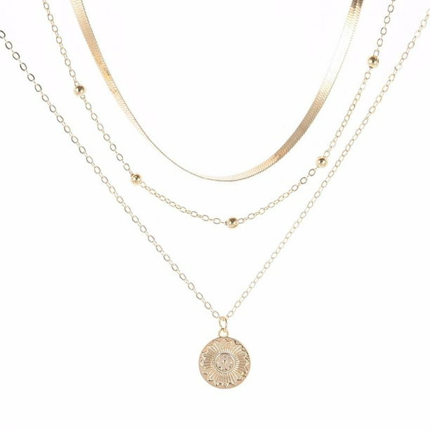FOREVER 21 Women Bohemian Gold color 3 Layers Bar Geometry Simple Long Necklace